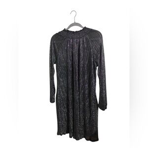 Nina Leonard Black Metallic Mock Neck Stretchy Long Sleeve Dress Size 1X